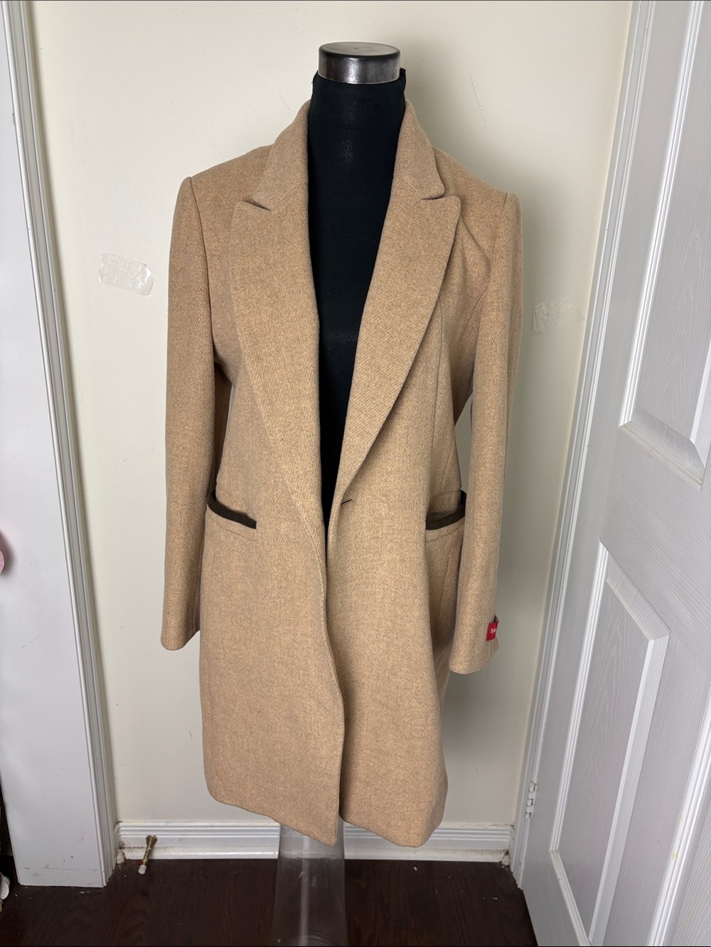 Vintage Crocodile Ladies Camel Trench Coat with Dark Brown Trim